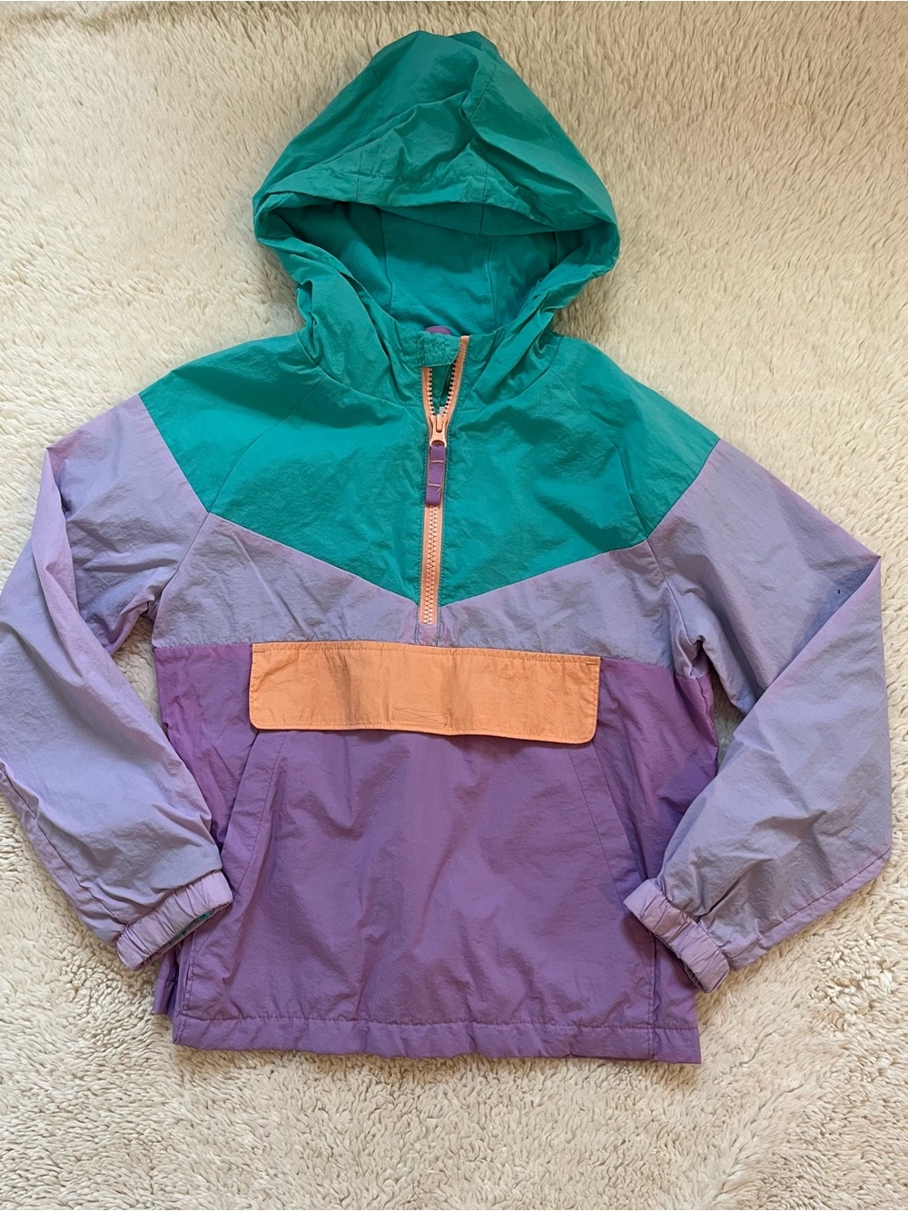 Cat & Jack Girls Colorblock Hooded Pullover Windbreaker Sz 6-7